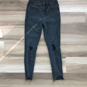 High waisted stretch distressed jeans